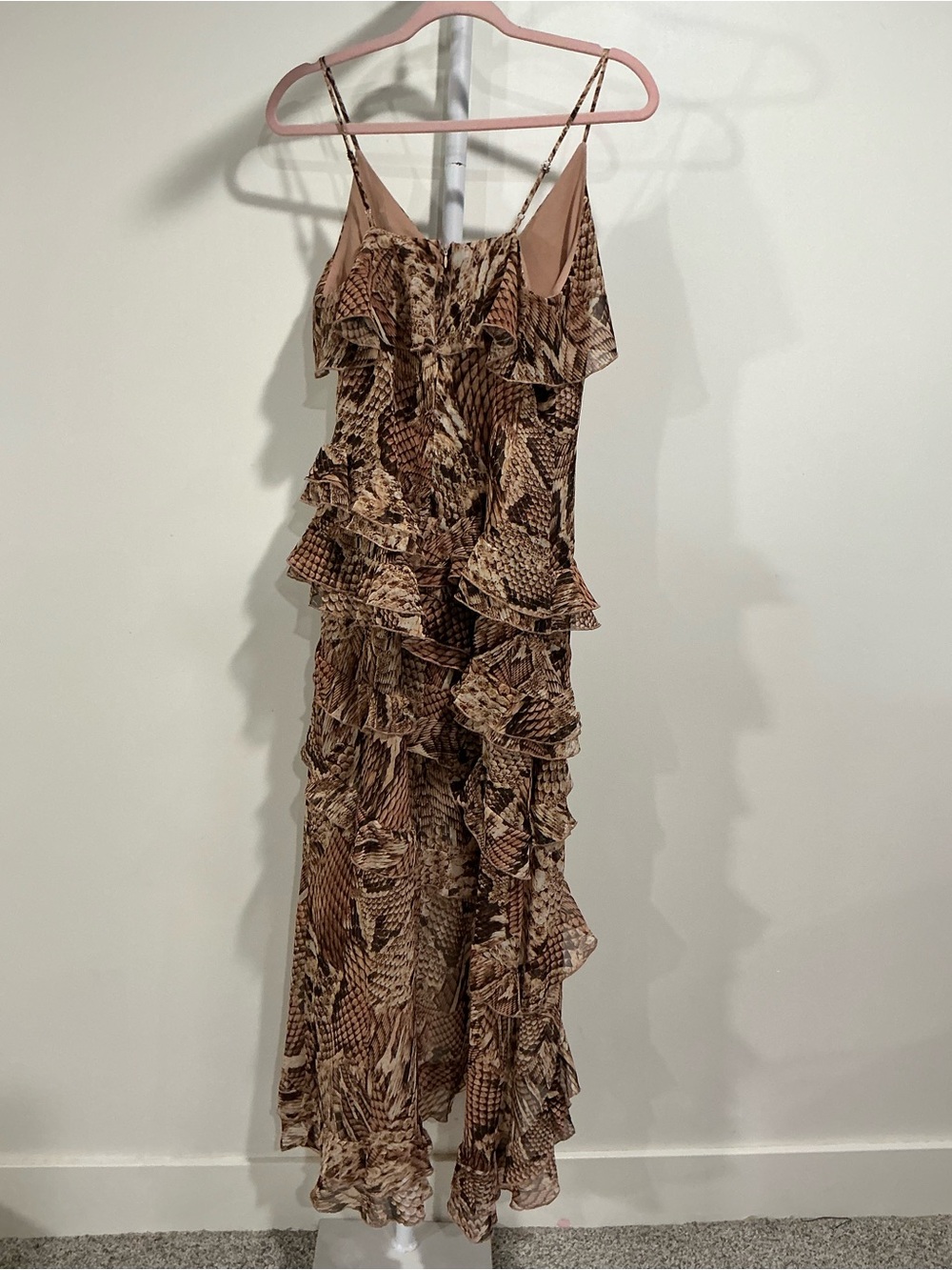 Boston Proper Brown Snake-Print Ruffled High-Low Dress - Picture 3 of 5